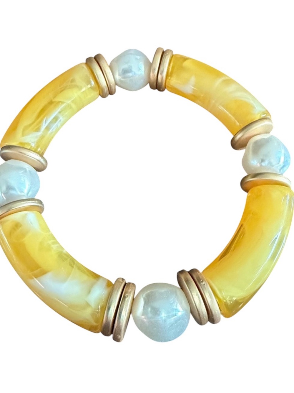 Beaded Stretch Colorblock Bracelet Set, Faux Pearls/Goldtone Accents. Set of 3 - Picture 8 of 10